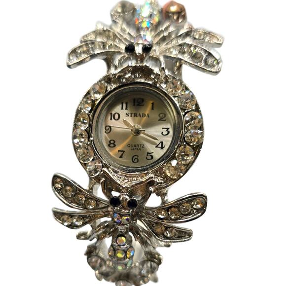 Strada Crystal Women Watch Dragonfly Analog Quartz Movement Silver Tone - Picture 9 of 9